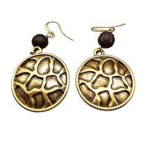 Pierced Textured Coin Earrings Antique Brass Color Tone Signed A&amp;C - $9.89