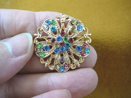 (bb601-56) rainbow rhinestone crystal ornate daisy flower gold tone brooch pin - £12.64 GBP