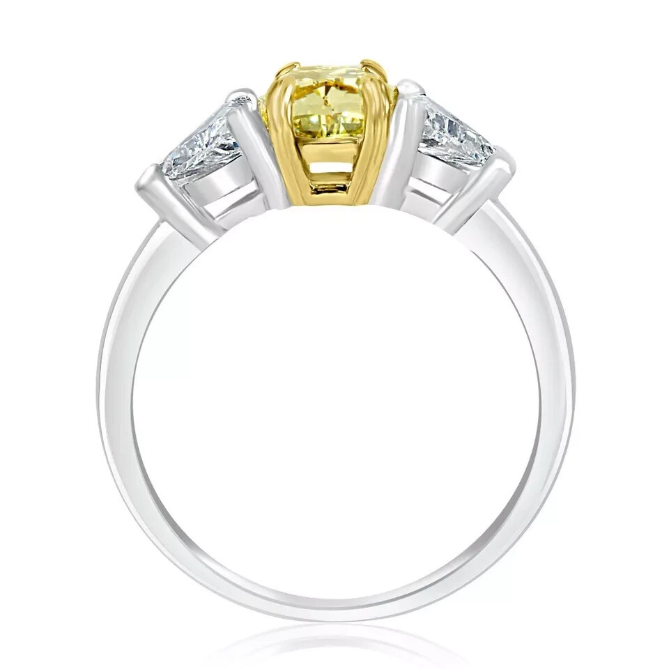 3 Pierre Certifié GIA 2.13 CT Coussin Lumière Jaune Bague Diamant 18k or Blanc Item image 14