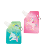 NEW Rainbow Unicorn Collapsible Foldable Bottles Set of 2 pink &amp; teal 8 oz. - £5.79 GBP