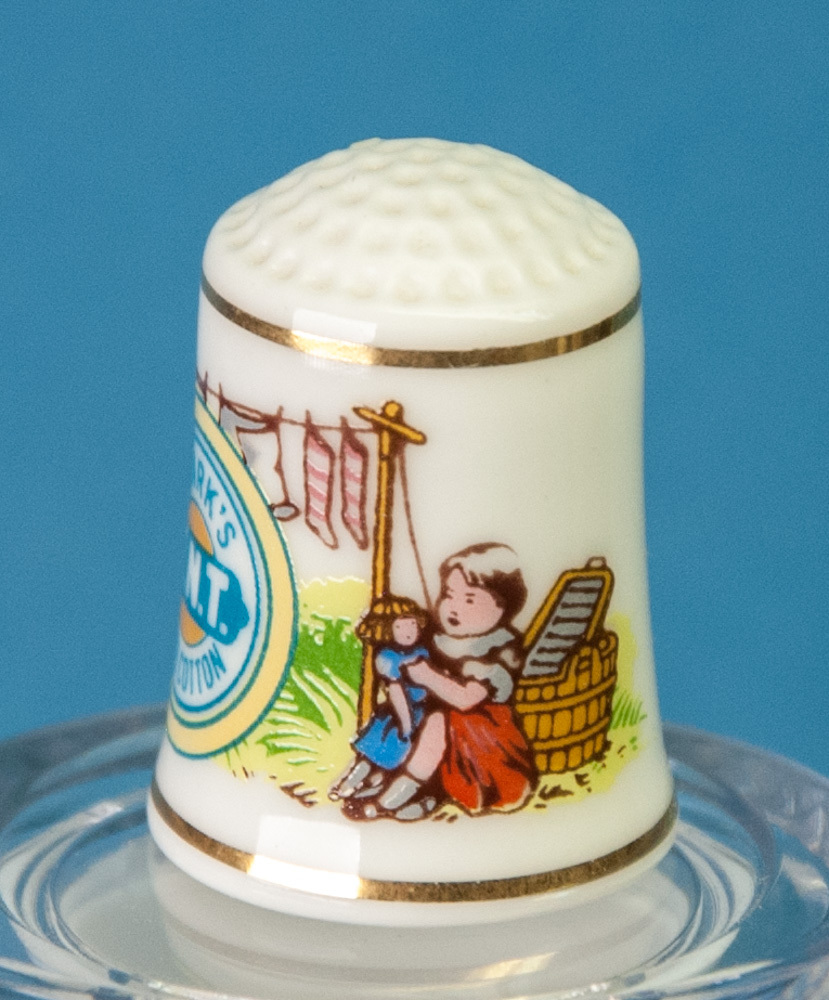 Franklin Mint Country Store Thimble Clark's ONT Spool Cotton Porcelain Advertisi Item image 2