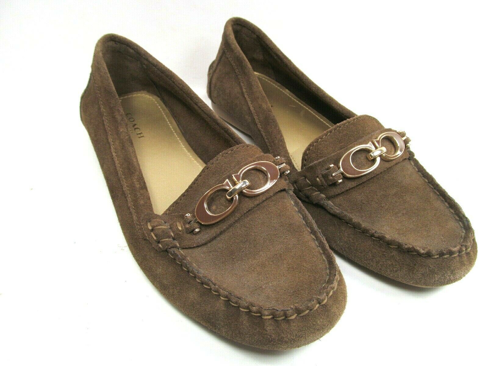 Coach Fortunata Womens Brown Suede Moccasin Loafers With Coach Logo Size US 7.5B - $37.83