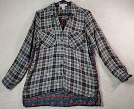 Band of Gypsies Blouse Top Women XS Multi Plaid Pockets Collared Button Down EUC - £13.36 GBP