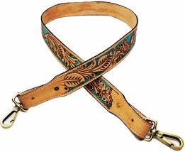 1 1/2&quot; Wide Western Handcrafted Floral Tooled Turquoise Inlay Full-Grain - $39.59