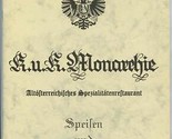 K.U.K. Monarchie Menu and Brochure Munich Germany  - $17.82