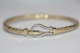 14K Yellow Gold Matte Finish Cable Hook &amp; Eye Bangle Hinged Bracelet (9 ... - £496.01 GBP