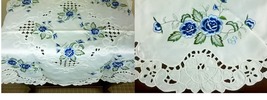 33&quot; Polyester Cutwork Embroidered Embroidery Blue Rose Round Tablecloth - $37.99
