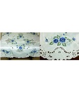 33" Polyester Cutwork Embroidered Embroidery Blue Rose Round Tablecloth - $37.99