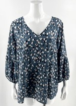 Collective Concepts Top Plus Sz 1X Slate Blue Blush Pink Printed Balloon Sleeve - £19.78 GBP