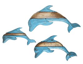 World Bazzar Set Of 3 Dolphin Hand Carved Out Wood Beach Ocean Sea Life Wall Art - £39.52 GBP