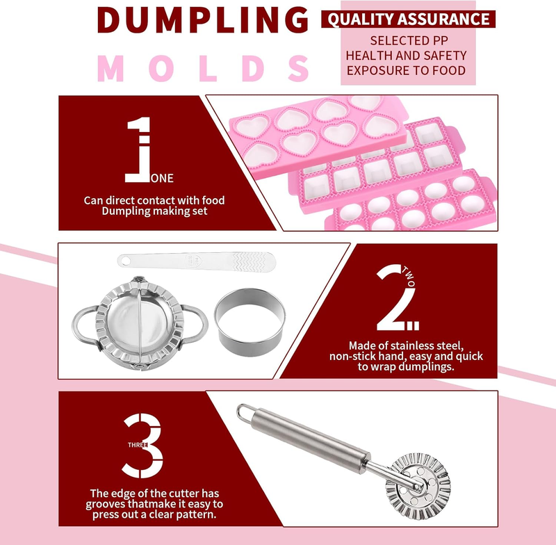 8Pcs Ravioli Mold Set- 3 Rectangle Ravioli Maker Press + Dumpling/Pasta Cutter,  Item image 2