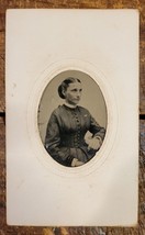 Antique Tin Type , Civil War Era - Seated Lady in White Collar  - New London Ct. - £7.07 GBP
