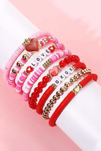 Pink Valentines LOVE XOXO Heart Shape Beaded Bracelet Set - $11.99