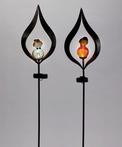 Solar Bird Garden Stake Set of 2 Crackle Glass Orb Metal 34.6" High Double Prong image 2