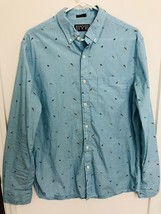 Hawker Rye Shirt Men Sz L Tall Blue Slim Fit Bird Print Button Up Long S... - $16.69