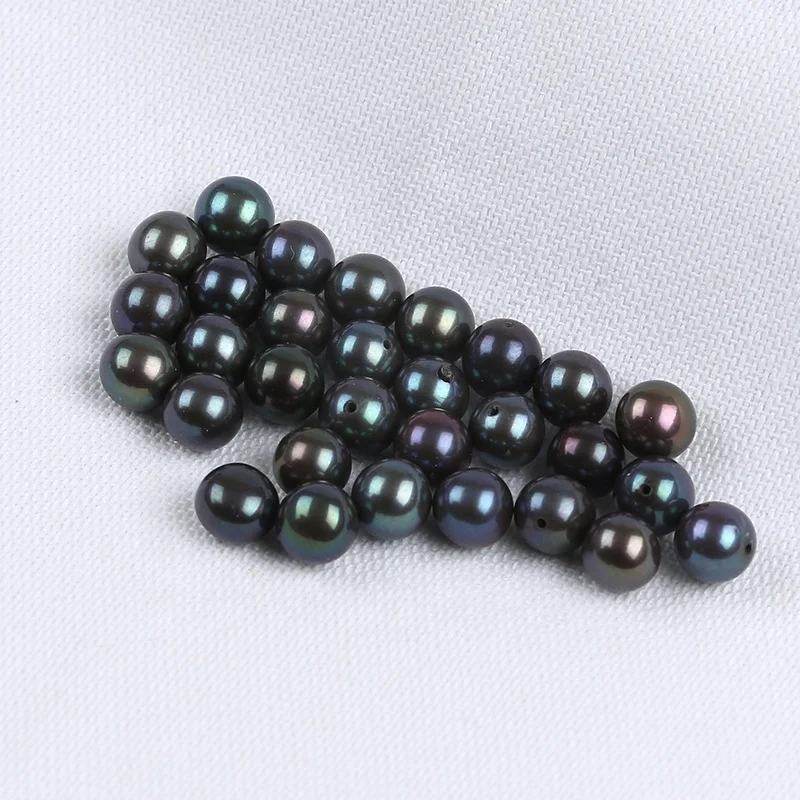 7-8mm Black Round Shape Real Freshwater Loose Pearl Beads No Holes - £20.33 GBP