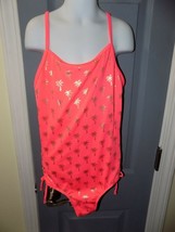 JUSTICE NEON W/ GOLD PALM TREES ONE PIECE BATHING SUIT SIZE 12 GIRLS - $18.25