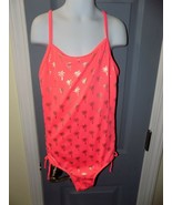 JUSTICE NEON W/ GOLD PALM TREES ONE PIECE BATHING SUIT SIZE 12 GIRLS - $32.71 CAD