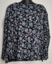 J Jill Top Women&#39;s Size S Blue Floral Luxe Supima Boat-Neck Tee Shirt - £18.00 GBP
