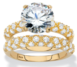 Round Cz Accents Gp Wedding 2 Ring Set 14K Gold Sterling Silver 6 7 8 9 10 - £162.38 GBP