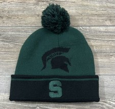 Michigan State Spartans Knit Winter Hat Green/Black Pom Pom, Cuffed 9&quot; - £9.38 GBP