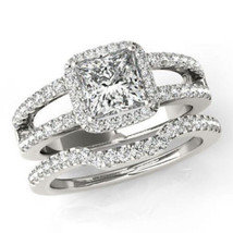 14K Placcato Oro Bianco 2.5CT Diamanti Finti Halo Fidanzamento Nozze Sposa Set - £297.54 GBP