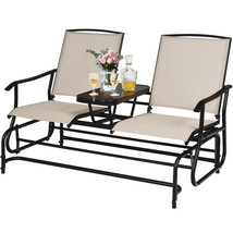 2 Person Outdoor Patio Double Glider Chair Loveseat Rocking with Center Table - £250.92 GBP