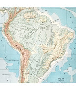 1916 Map South America Physical Brazil Chile Argentina Andes Mountains D... - $29.99