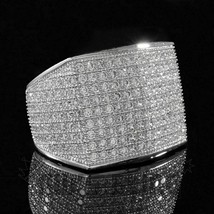 3Ct Round Cut Diamond Exclusive Hip Hop Men&#39;s Ring in 14k White Gold Finish - £85.99 GBP