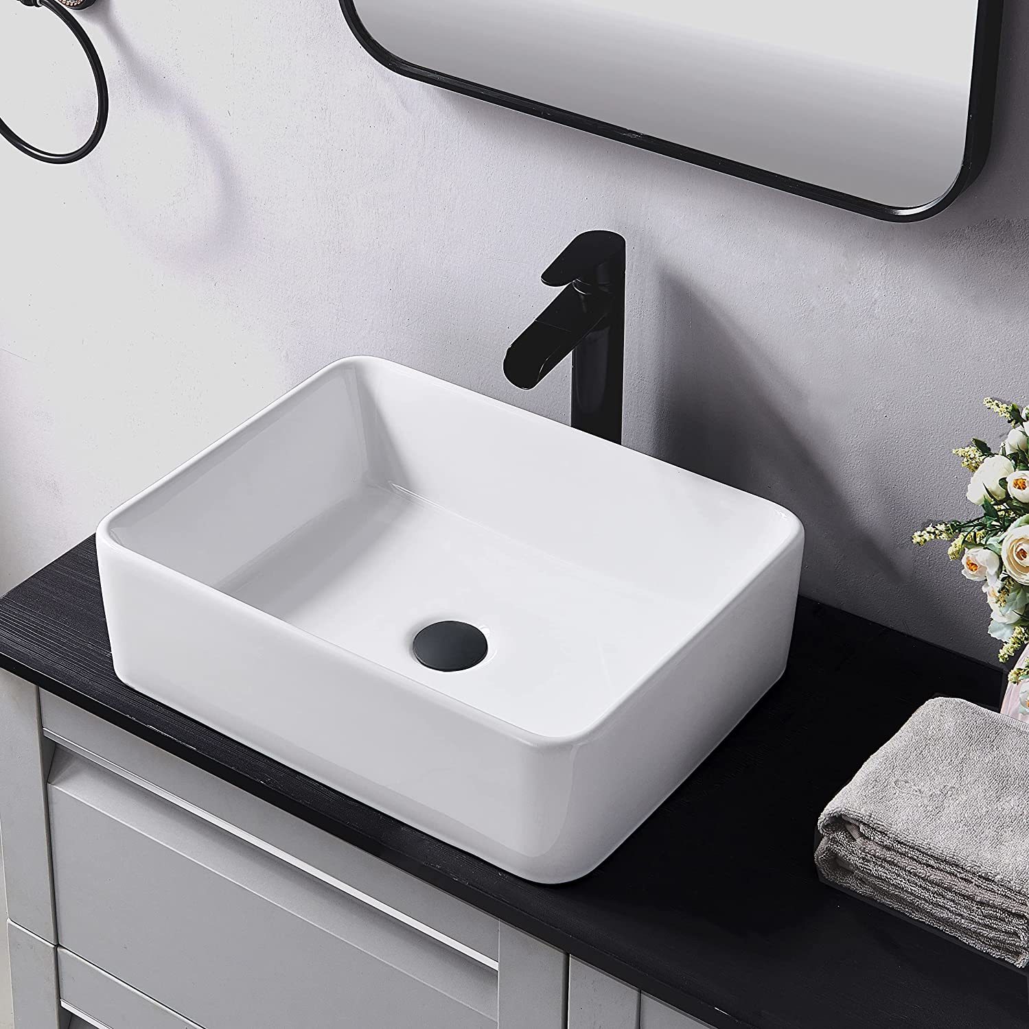 Hotis Home Rectangular Vessel Sink, 16&quot; X 12&quot; White Bathroom Sink, Ceramic - $71.93