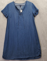 Gap Shirt Dress Womens Small Blue Denim Lyocell Short Sleeve Round Neck Lace Up - £15.13 GBP