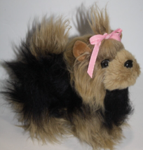 Battat Yorkshire Terrier Yorkie Plush Dog 10&quot; Black Brown Pink Bow Furry... - $14.52