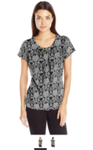 Notations Womens Short Sleeve Scoop Printed Blouse, Size Medium - £12.24 GBP