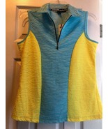 NWT Jamie Sadock Cloud 9 Aqua &amp; Citronelle Yellow Sleeveless Golf Shirt ... - $704.27 MXN