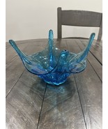 Vtg LE Smith Colonial Blue Swung Glass Bowl 4 Point Dish  6401 MCM - $94.35 CAD
