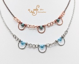 Handmade copper or stainless steel necklace: Framed Beaded Links - $29.00