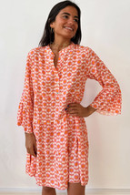 Orange Floral Print Flounce Sleeve Buttoned Front Mini Dress - $18.05