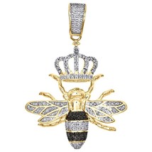 0.60 Ct Simulated Diamond 14K Yellow Gold Over Bee Crown Bumblebee Pendant 1.55&quot; - £73.81 GBP