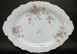 MCM Limoges France Small Platter Porcelain Pink Flowers Mums Vanity Tray - £19.78 GBP