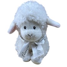 Aurora Baby White Lamb Pink Ears Satin Feet Jesus Loves Me Bow Plush 8&quot; Lovey - £8.69 GBP