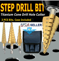 3Pcs Drill Bit Set Titanium HSS Steel Cone Step Quick Change 1/4&quot; Shank ... - £7.20 GBP