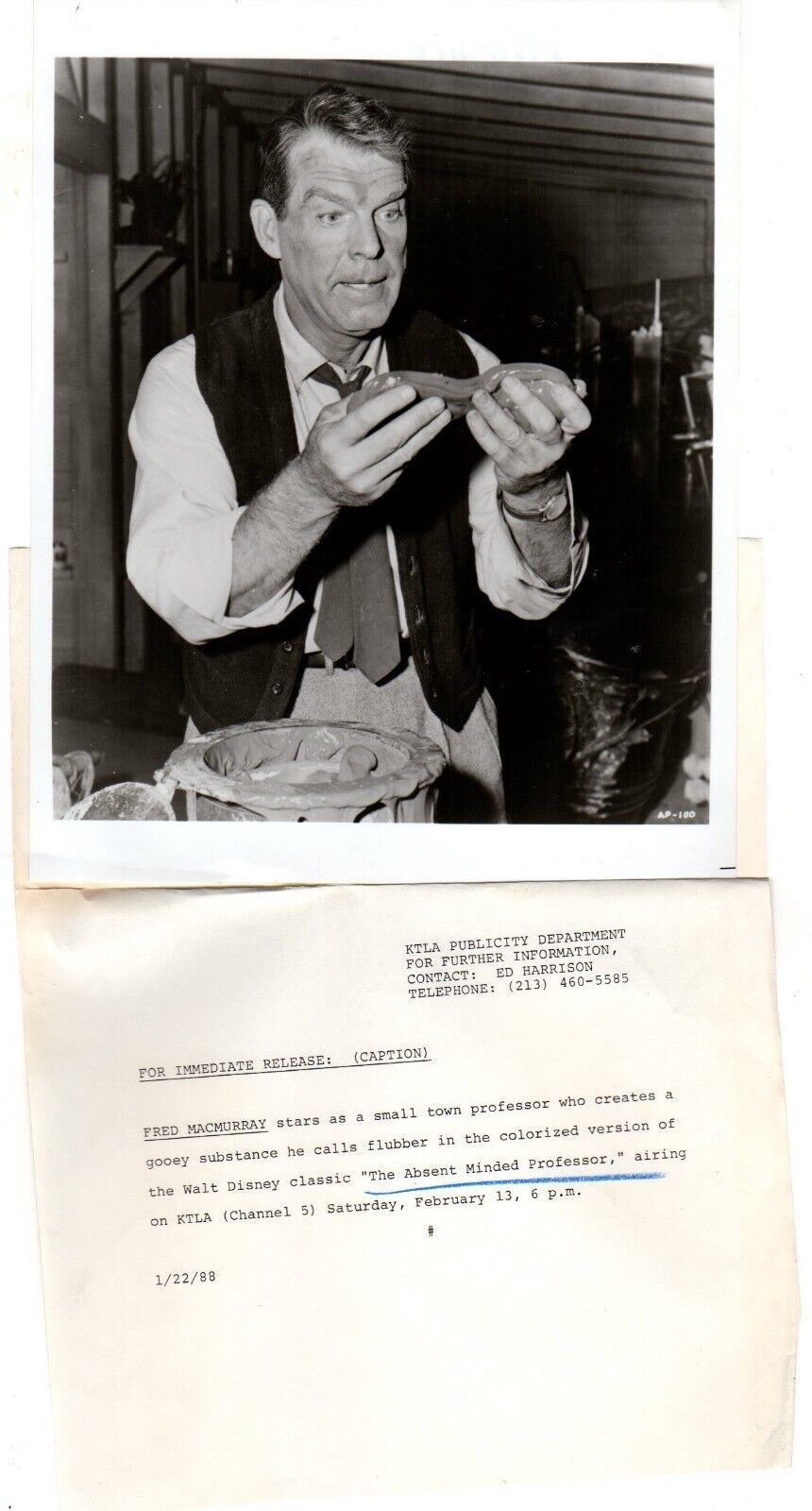 *Disney&#39;s THE ABSENT MINDED PROFESSOR (1961) Fred MacMurray Discovers Fl... - $25.00