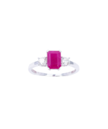 18ct White Gold Natural Emerald Cut Ruby &amp; Round Diamond Trilogy Ring 1.... - $39,321.22 MXN