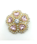 MONET blingy gold-tone flower brooch - pink heart-shape rhinestones 1.75... - £14.09 GBP