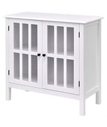 White Wood Bathroom Storage Floor Cabinet with Glass Doors - $281.49
