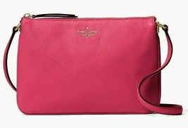 Kate Spade Jackson Triple Gusset Magenta Leather Crossbody NWT WKRU5942 $279 FS - £87.31 GBP