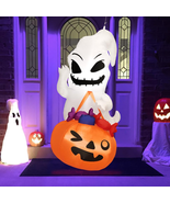 Ghost Holding Trick or Treat Bag 5-Ft Halloween Inflatable Scary Outdoor... - £52.35 GBP