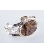 Vintage Navajo Pétrifié Bois Argent Sterling Bracelet Rigide - $247.97