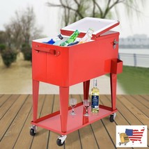 80 Quart Outdoor Patio Rolling Steel Construction Cooler - £233.94 GBP