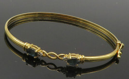 925 Sterling Silver - Genuine Diamonds &amp; Sapphire Shiny Bangle Bracelet ... - $77.35